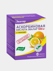 БАД Эвалар "Аскорбиновая кислота", 100 мг, с глюкозой, 60 таблеток