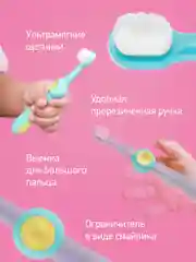 Бирюзовый детская зубная щетка мягкая монопучковая 10000 щетинок, 2 шт в наборе
