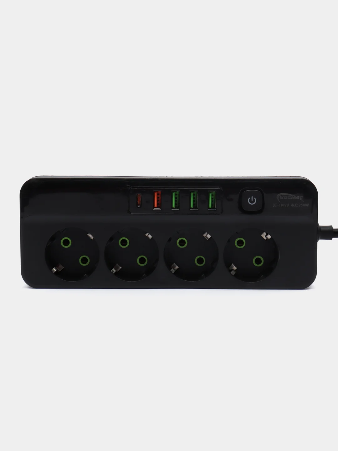 Белый удлинитель сетевой 3 метра, 4 розетки, 4 USB и 1 Type-C портами и кнопкой