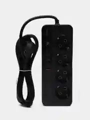 Черный удлинитель сетевой 3 метра, 4 розетки, 4 USB и 1 Type-C портами и кнопкой