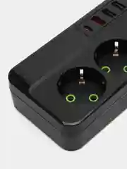 Белый удлинитель сетевой 3 метра, 4 розетки, 4 USB и 1 Type-C портами и кнопкой