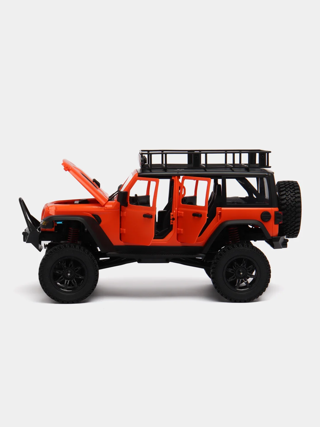 Оранжевый радиоуправляемая полноприводная машина с пультом ДУ Jeep MN128, большой масштаб 1:12