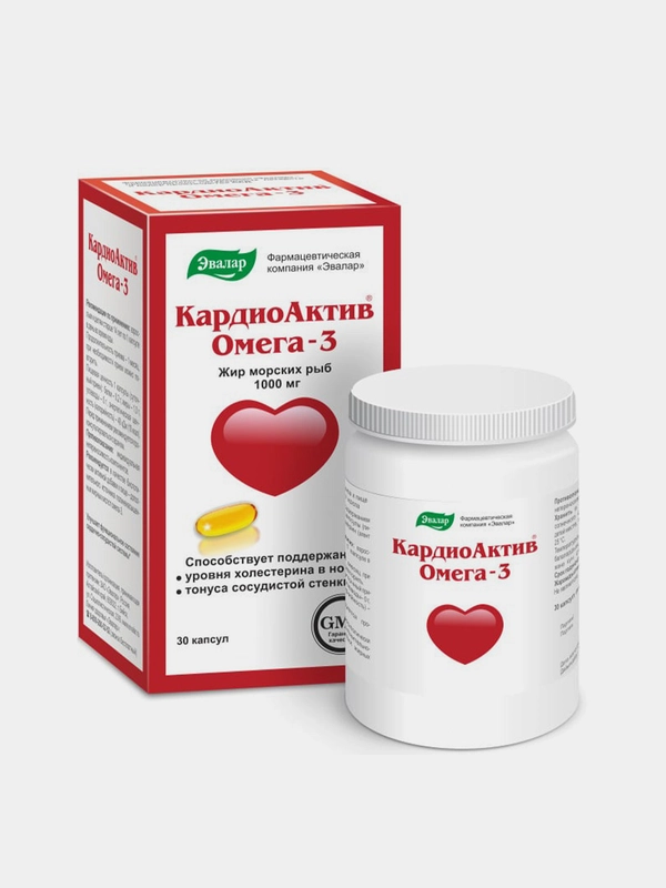 БАД Эвалар "КардиоАктив Омега-3", 30 капсул,