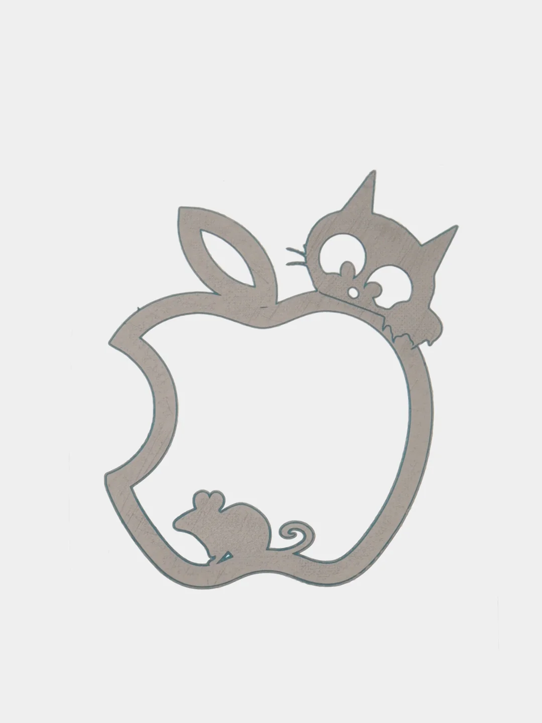 Золотой металлическая наклейка-стикер яблоко "Apple iPhone", котик с мышкой на телефон