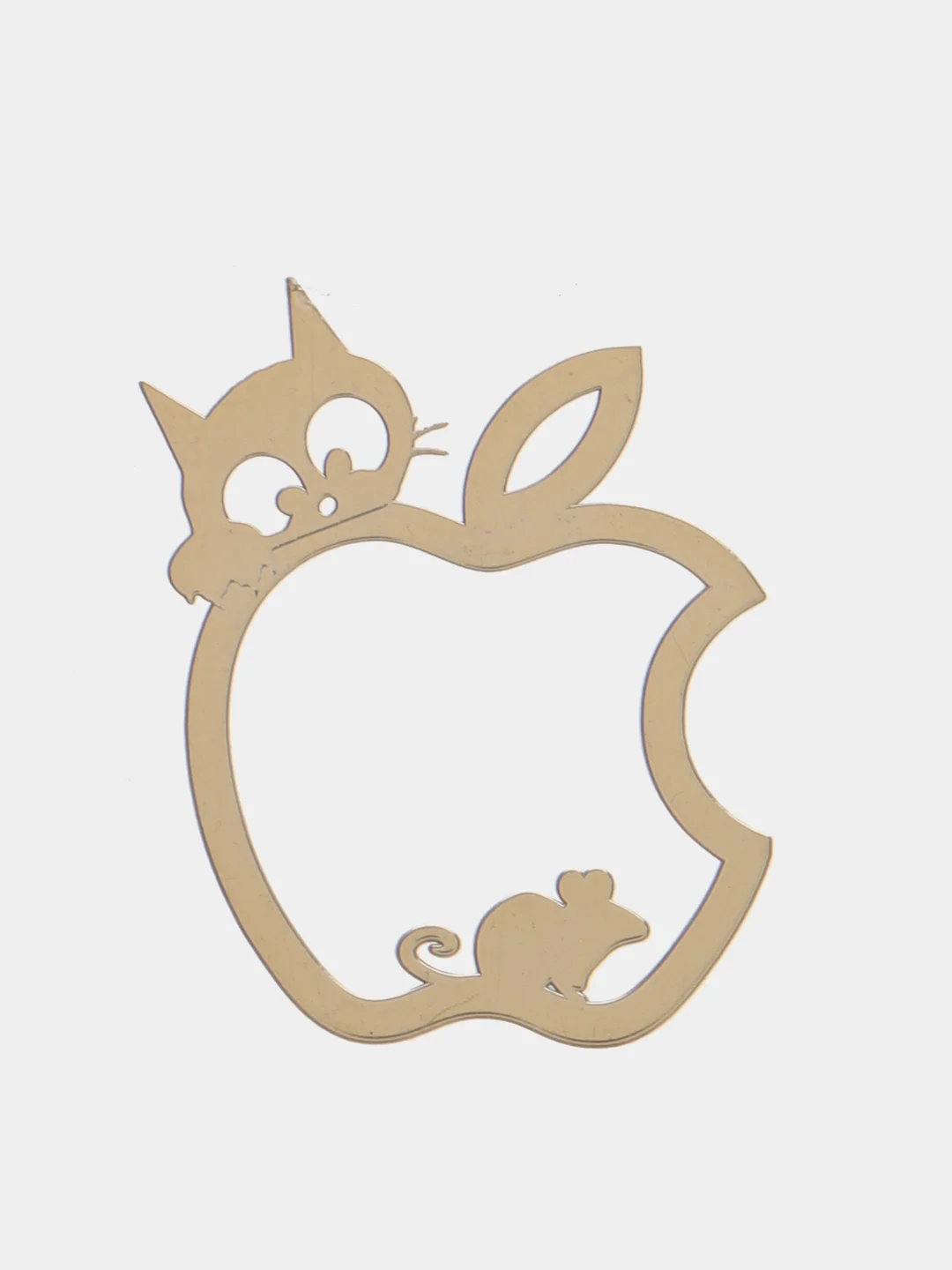 Золотой металлическая наклейка-стикер яблоко "Apple iPhone", котик с мышкой на телефон