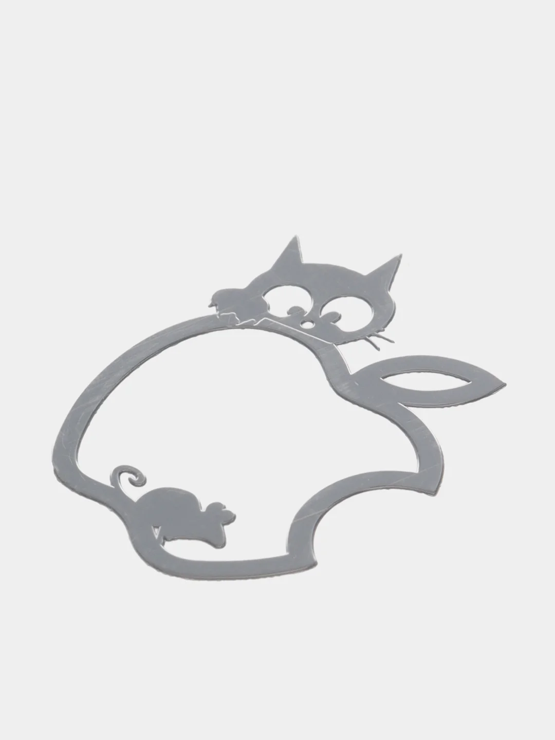 Серебряный металлическая наклейка-стикер яблоко "Apple iPhone", котик с мышкой на телефон