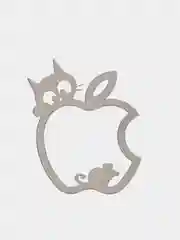 Серебряный металлическая наклейка-стикер яблоко "Apple iPhone", котик с мышкой на телефон
