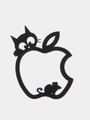 Металлическая наклейка-стикер яблоко "Apple iPhone", котик с мышкой на телефон