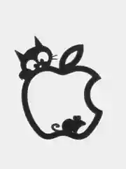 Черный металлическая наклейка-стикер яблоко "Apple iPhone", котик с мышкой на телефон