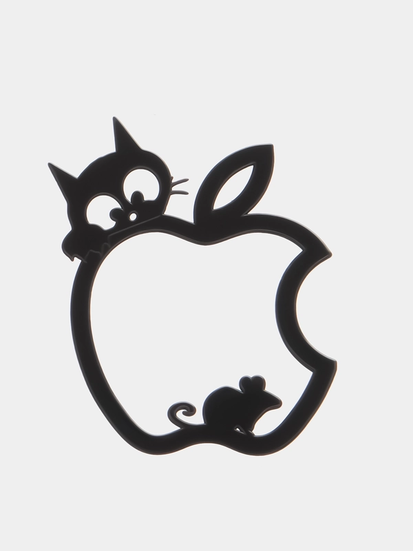 Металлическая наклейка-стикер яблоко "Apple iPhone", котик с мышкой на телефон