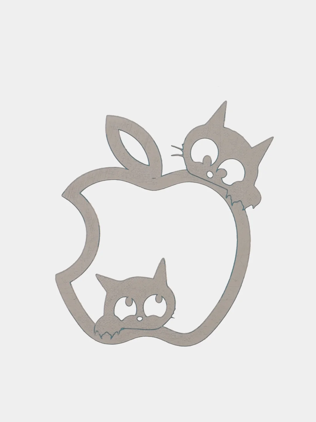 Золотой металлическая наклейка-стикер яблоко "Apple iPhone", два кота на телефон