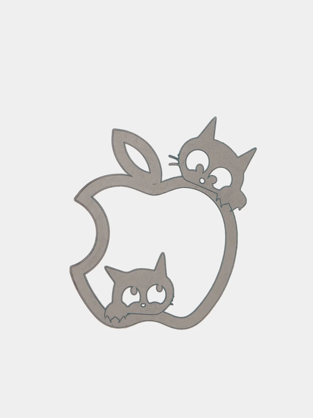 Серебряный металлическая наклейка-стикер яблоко "Apple iPhone", два кота на телефон