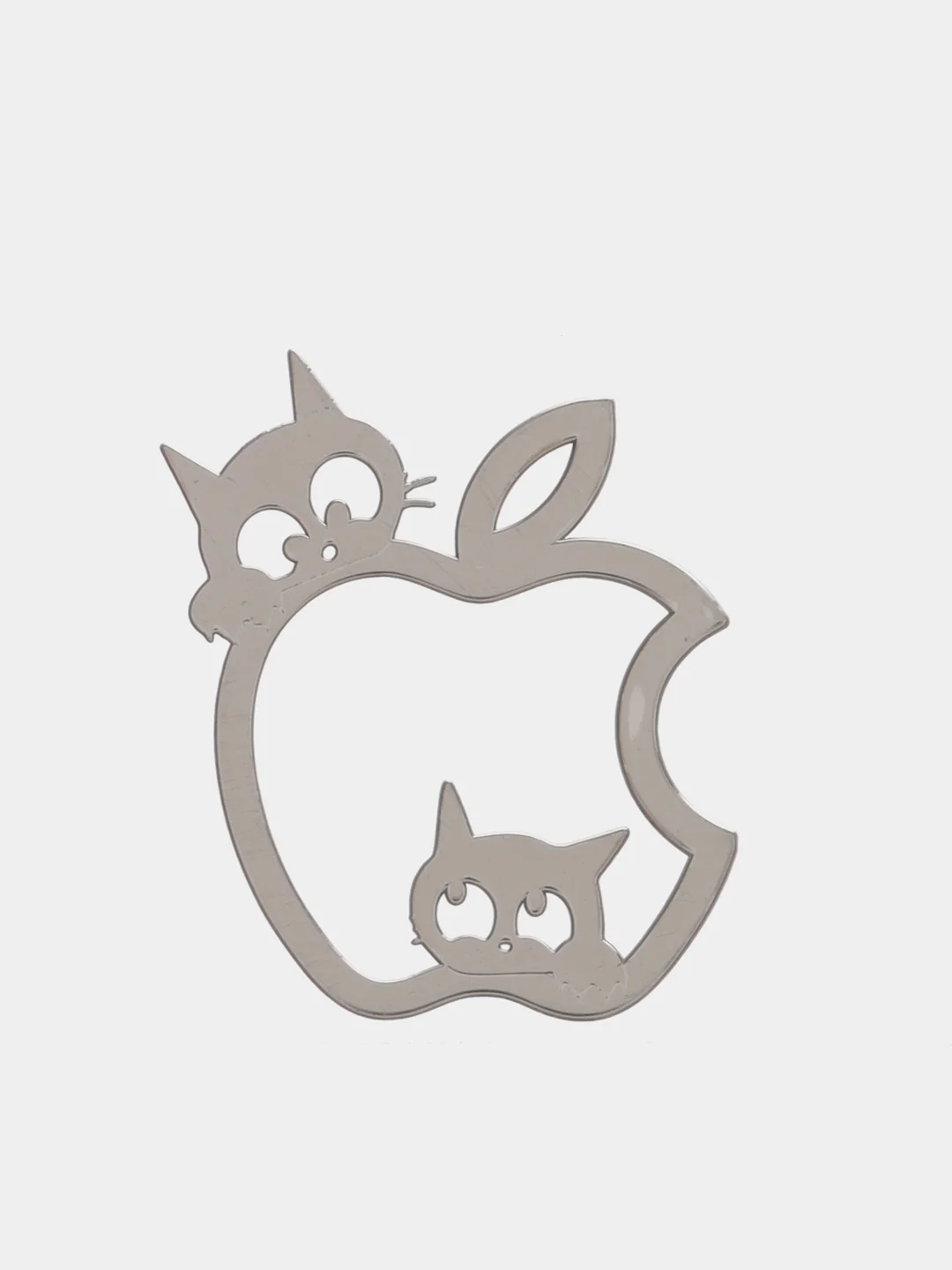 Серебряный металлическая наклейка-стикер яблоко "Apple iPhone", два кота на телефон