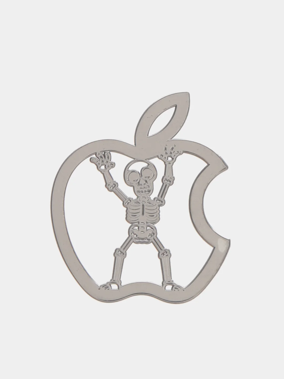 Серебряный металлическая наклейка-стикер яблоко "Apple iPhone", скелет на телефон