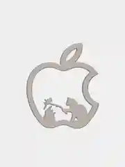 Серебряный металлическая наклейка-стикер "Яблоко iPhone" кот и мышь на телефон