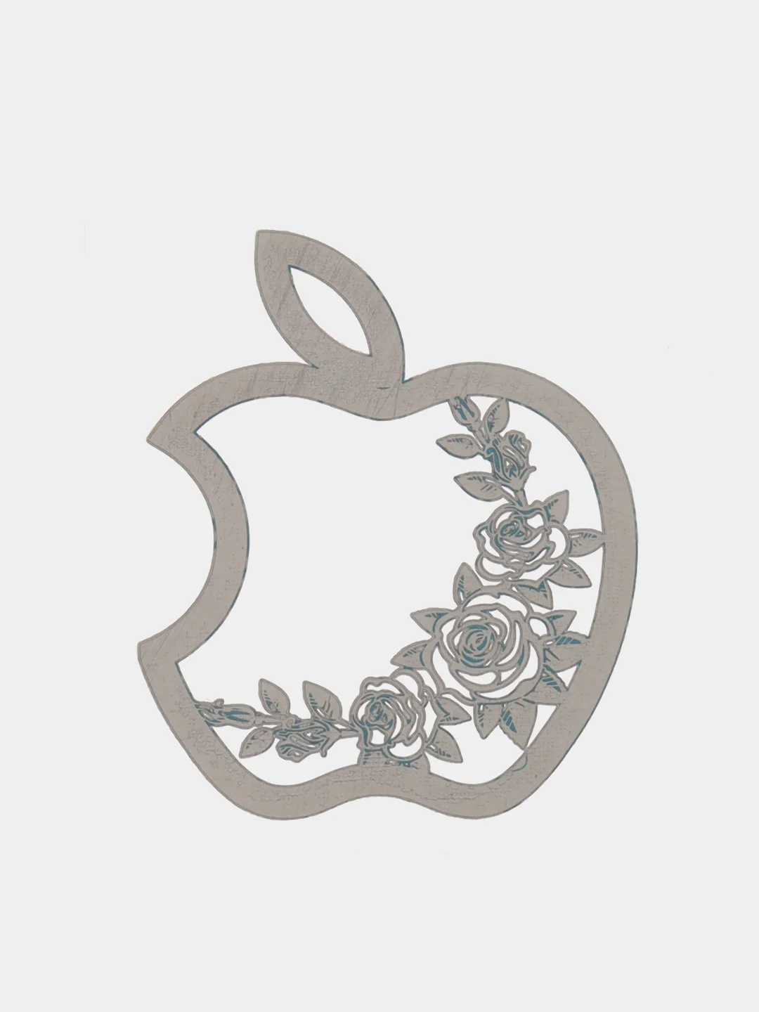 Золотой металлическая наклейка-стикер яблоко "Apple iPhone" Розы на телефон