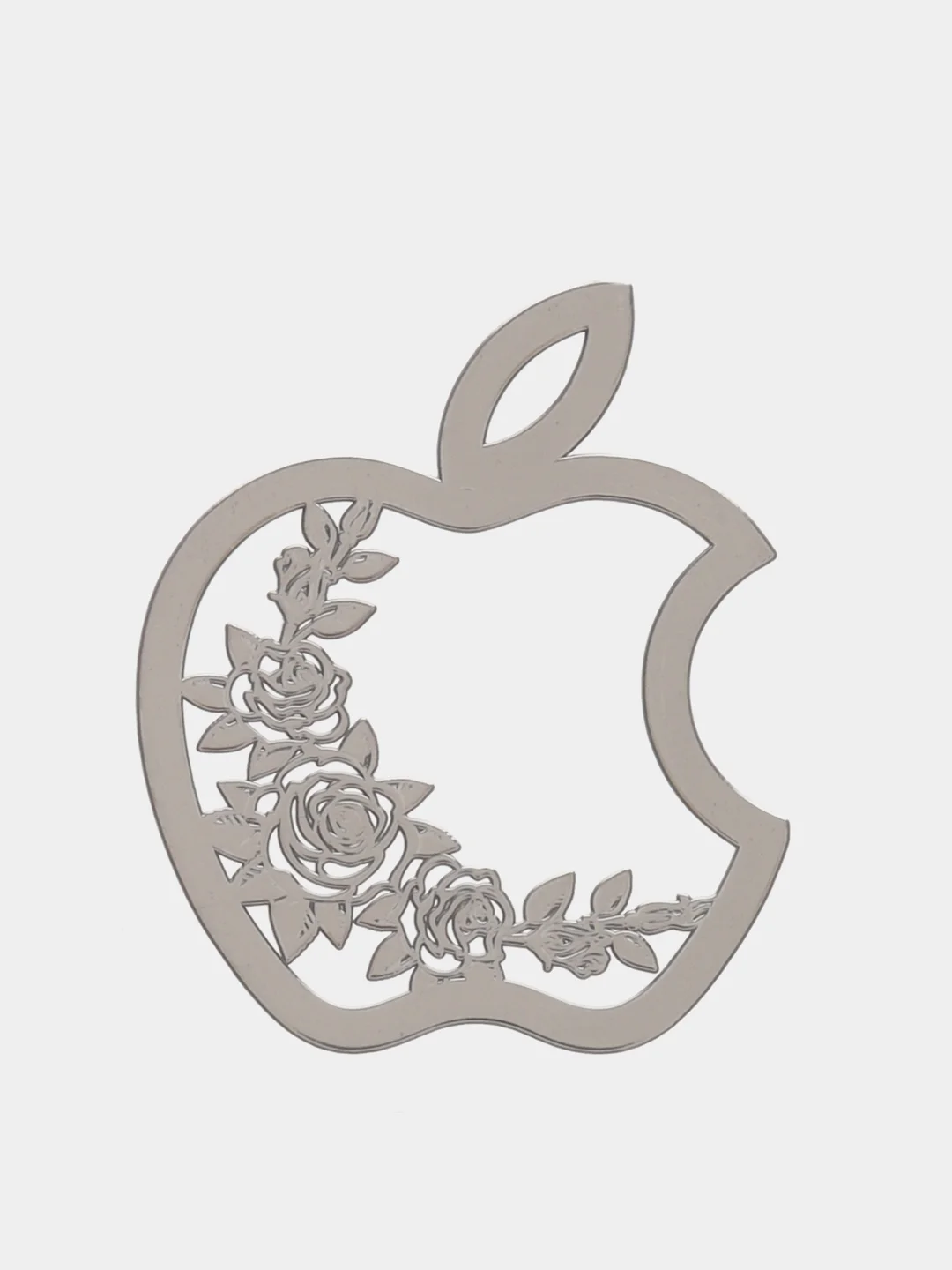 Серебряный металлическая наклейка-стикер яблоко "Apple iPhone" Розы на телефон