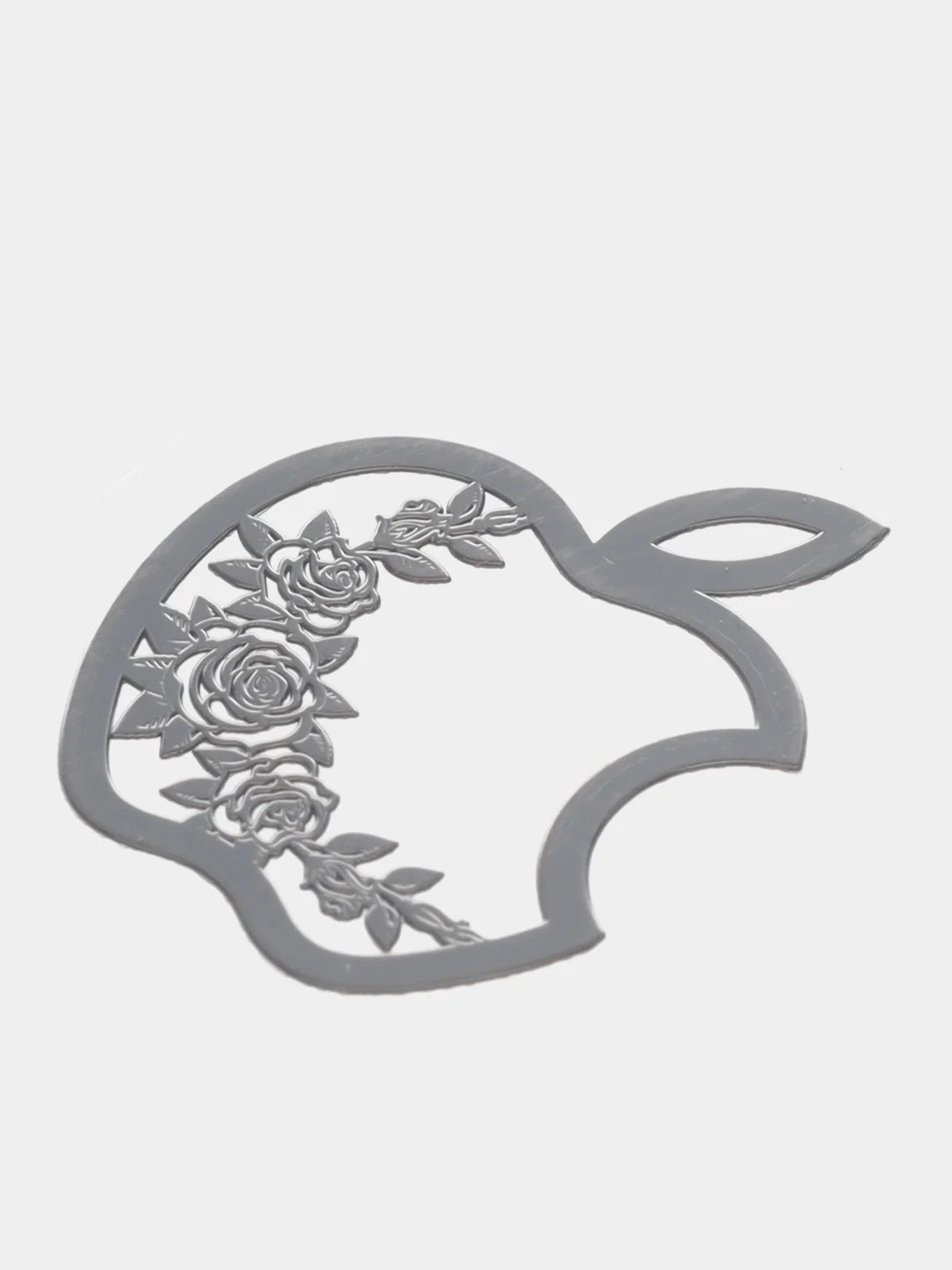 Серебряный металлическая наклейка-стикер яблоко "Apple iPhone" Розы на телефон