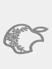 Серебряный металлическая наклейка-стикер яблоко "Apple iPhone" Розы на телефон
