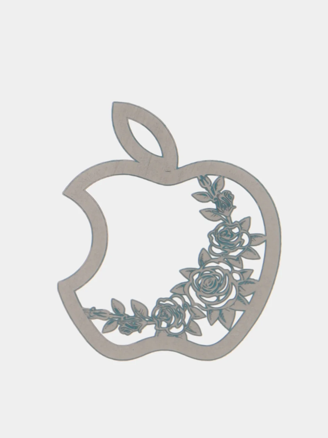 Серебряный металлическая наклейка-стикер яблоко "Apple iPhone" Розы на телефон