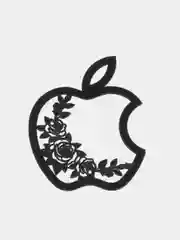 Черный металлическая наклейка-стикер яблоко "Apple iPhone" Розы на телефон