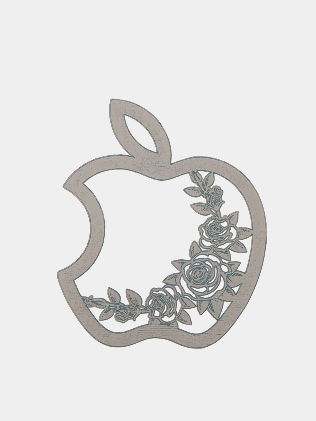 Серебряный металлическая наклейка-стикер яблоко "Apple iPhone" Розы на телефон