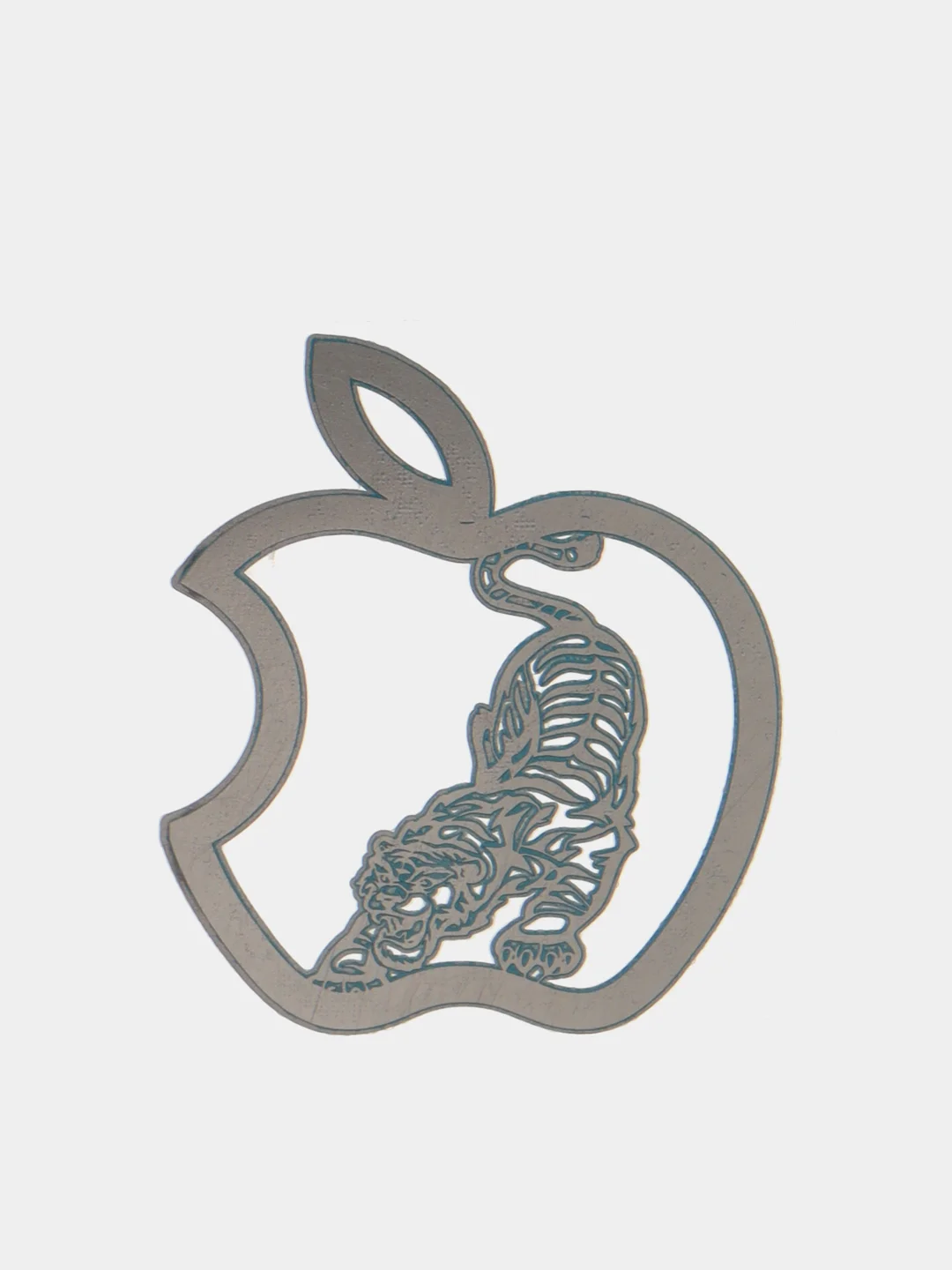 Серебряный металлическая наклейка-стикер яблоко "Apple iPhone", тигр на телефон
