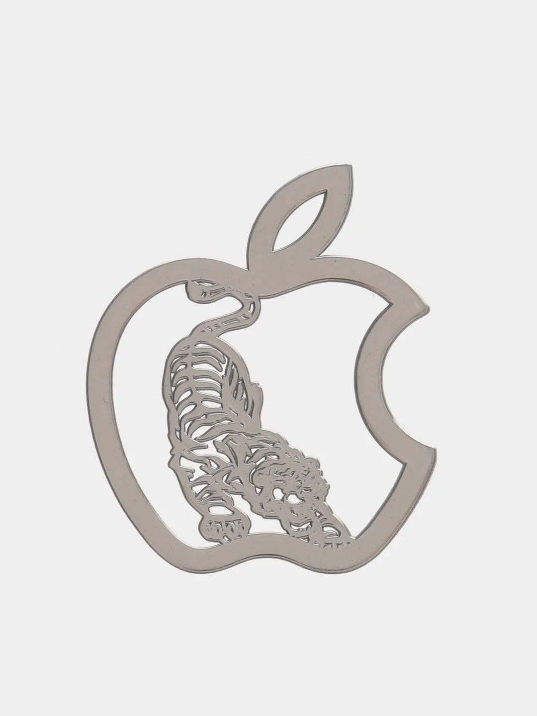 Серебряный металлическая наклейка-стикер яблоко "Apple iPhone", тигр на телефон