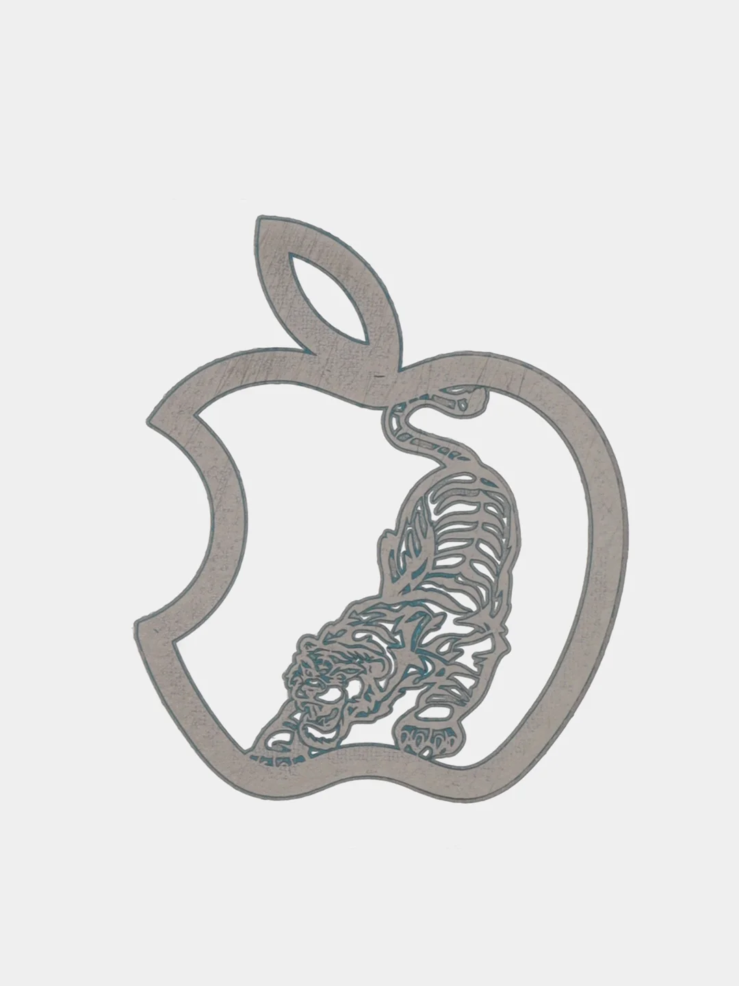 Серебряный металлическая наклейка-стикер яблоко "Apple iPhone", тигр на телефон