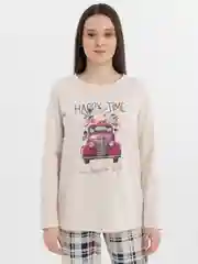 Бежевый пижама утепленная женская, c начесом