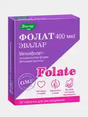 БАД Эвалар "Фолат", 400 мкг, 50 таблеток