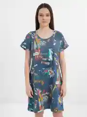 Синий платье женское из хлопка, туника домашняя