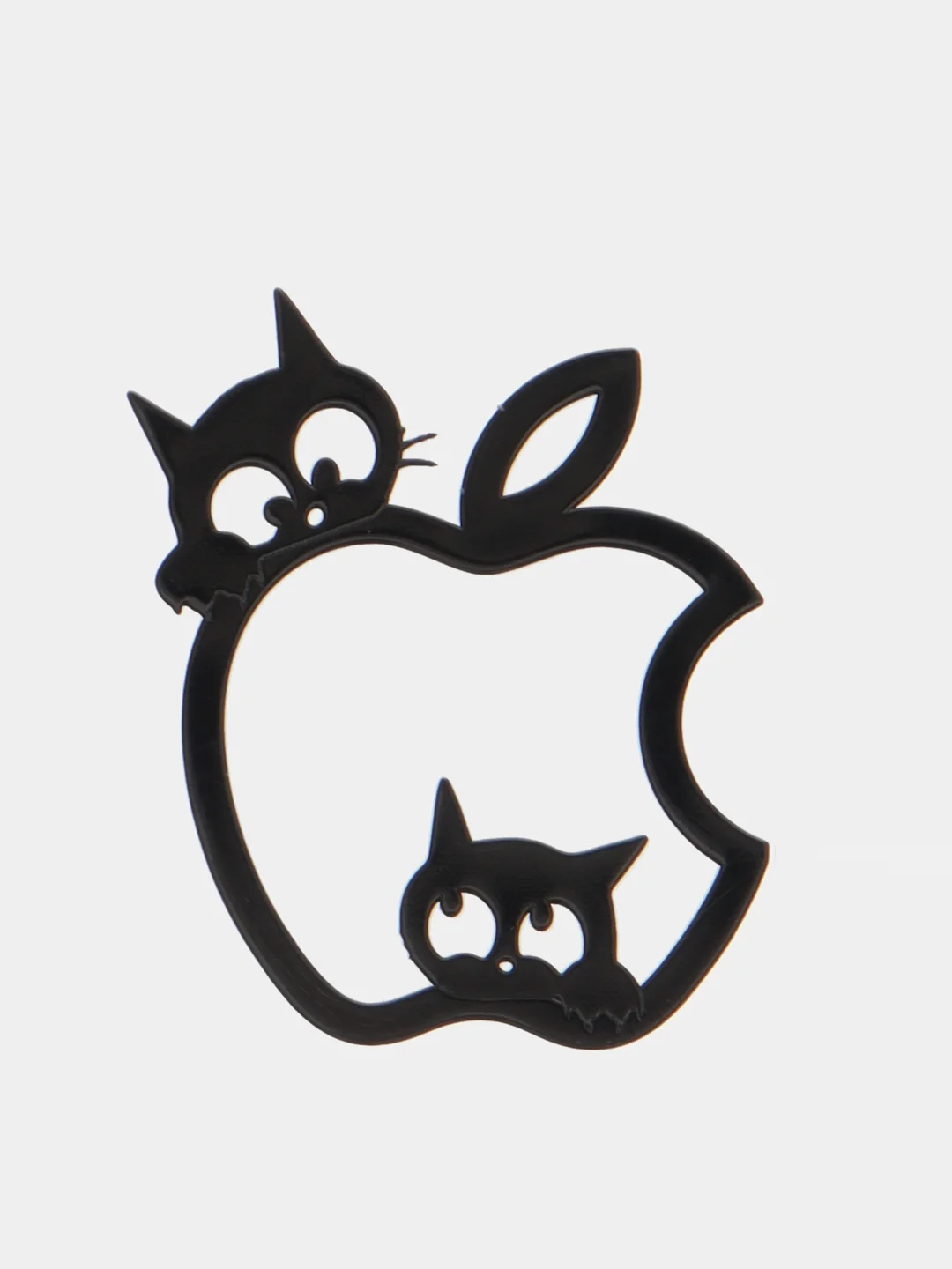 Черный металлическая наклейка-стикер яблоко "Apple iPhone", два кота на телефон