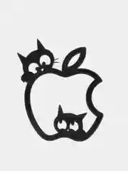 Черный металлическая наклейка-стикер яблоко "Apple iPhone", два кота на телефон