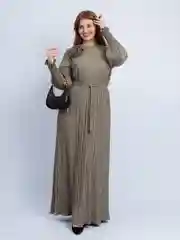 Оливковый платье женское длинное макси с плессировкой