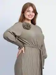 Оливковый платье женское длинное макси с плессировкой