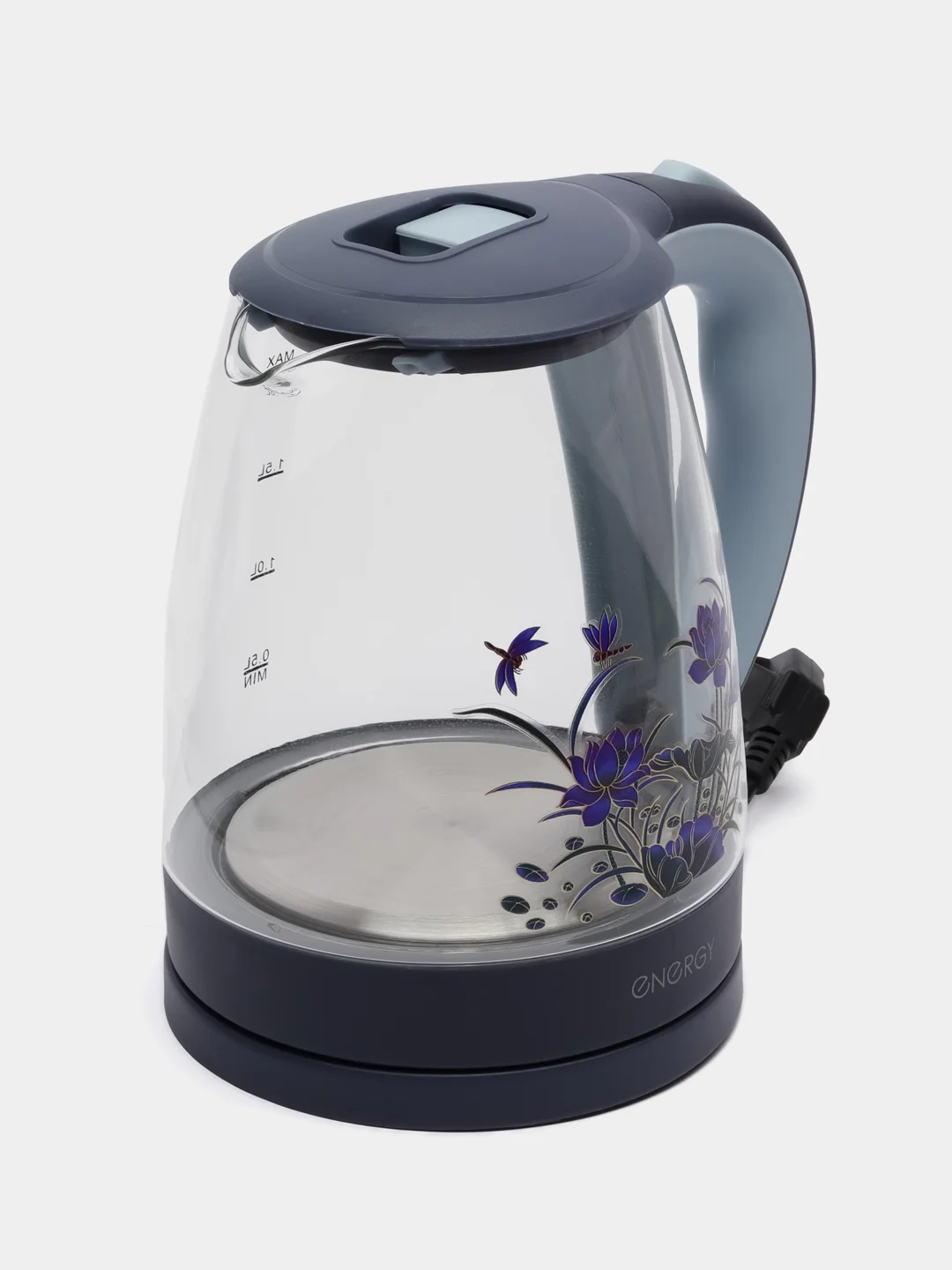 Чайник электрический ENERGY E-287, стекло, 2 л, 1500 Вт, подсветка, синий