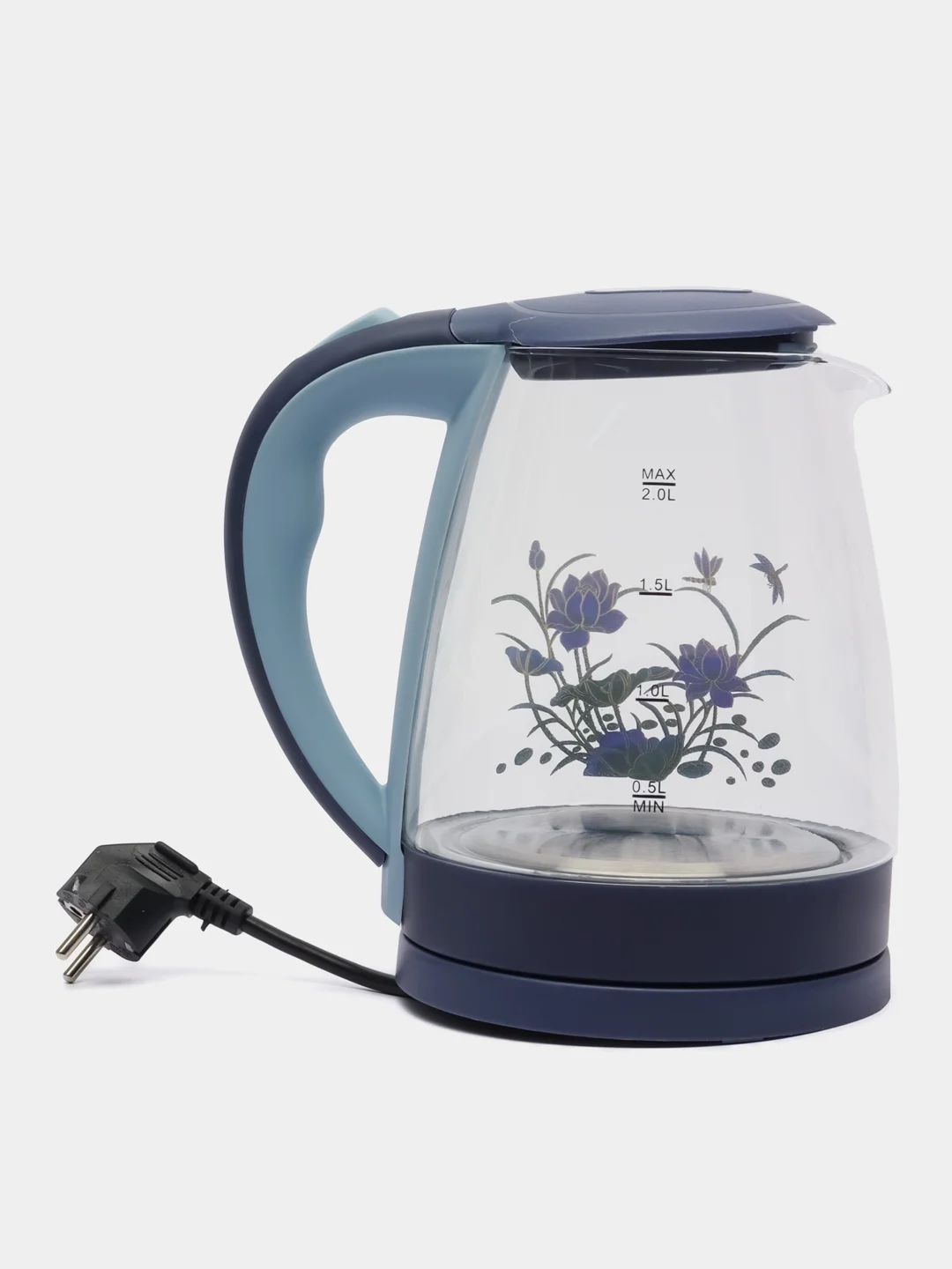 Чайник электрический ENERGY E-287, стекло, 2 л, 1500 Вт, подсветка, синий