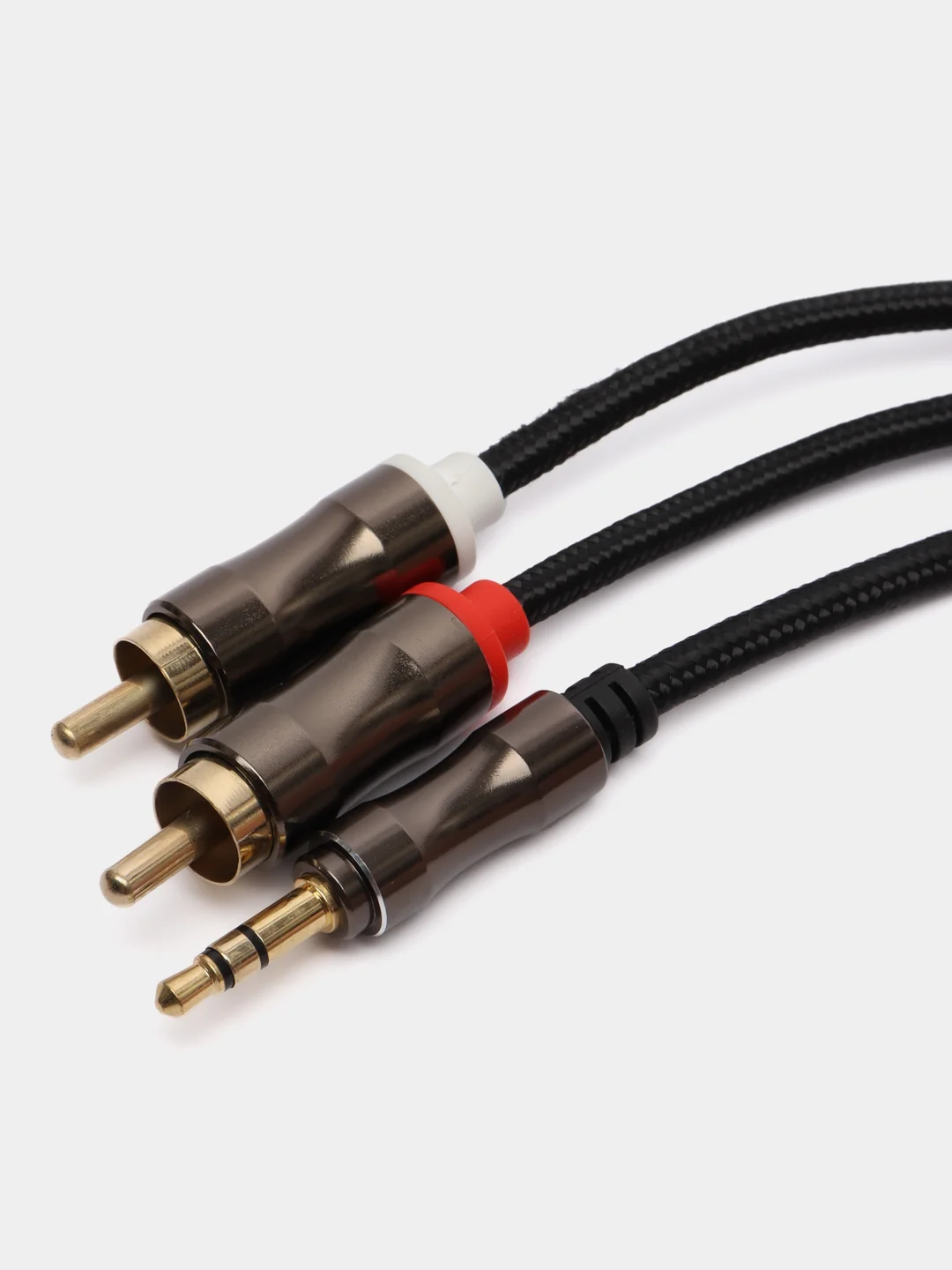 Тёмно-коричневый аудио кабель AUX тюльпаны 3.5 мм RCA 2 (папа) - 3.5 Jack (папа), от 1м и до 20м