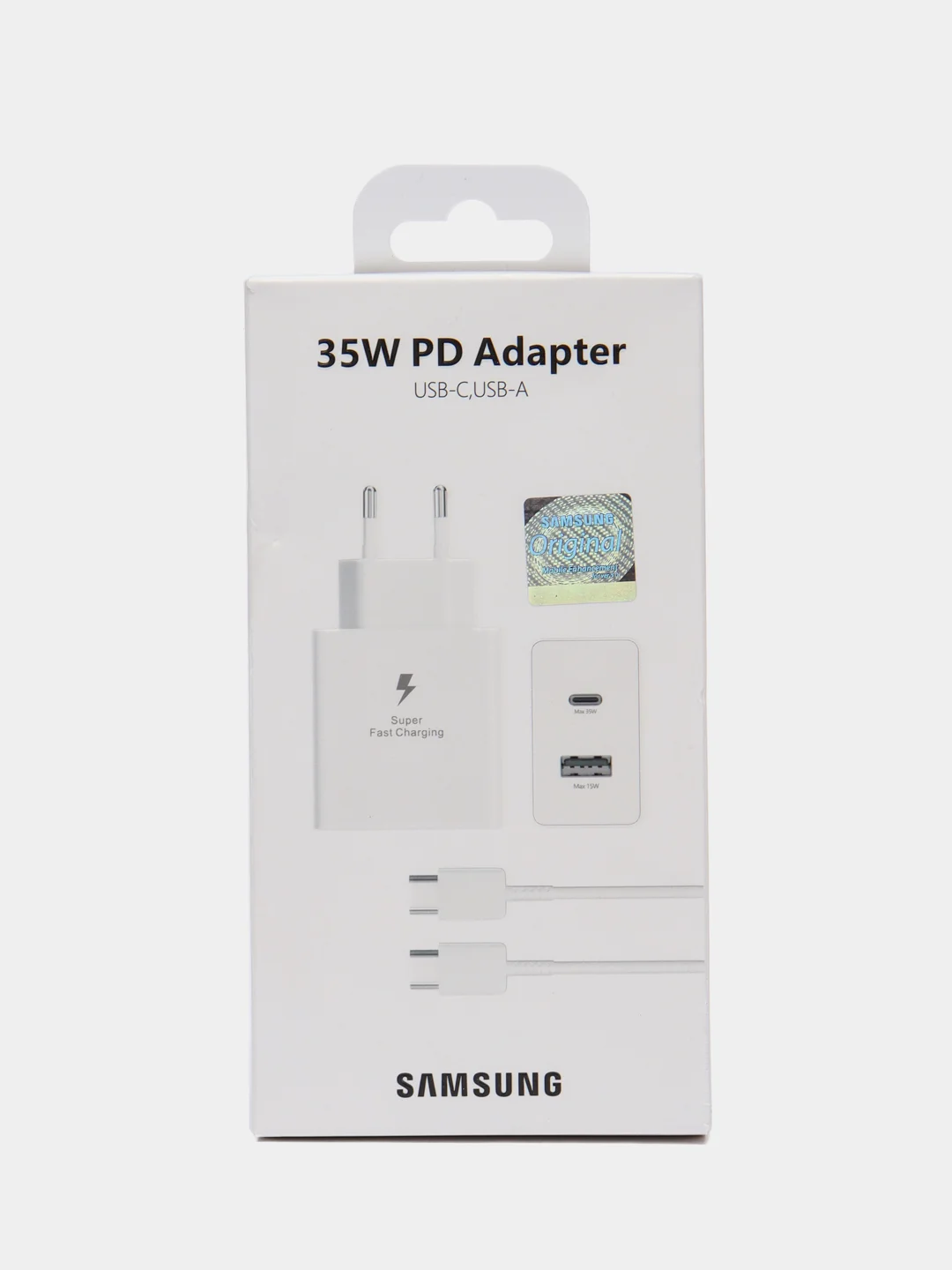 Белый сетевое зарядное устройство Samsung Power Adapter, USB-A (15W)+ Type-C (35W)