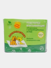 Пеленки одноразовые впитывающие для животных, с суперабсорбентом, 60х40 см, 30 шт