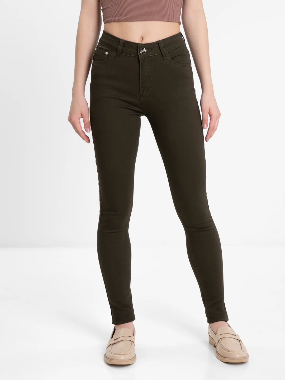 Зелёный хаки джинсы женские skinny, цветные, средняя посадка