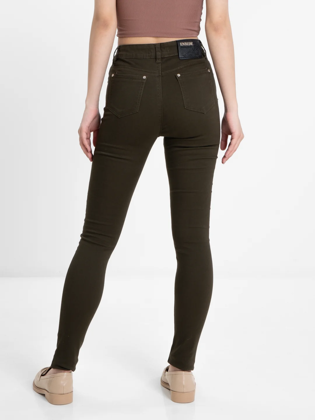 Зелёный хаки джинсы женские skinny, цветные, средняя посадка