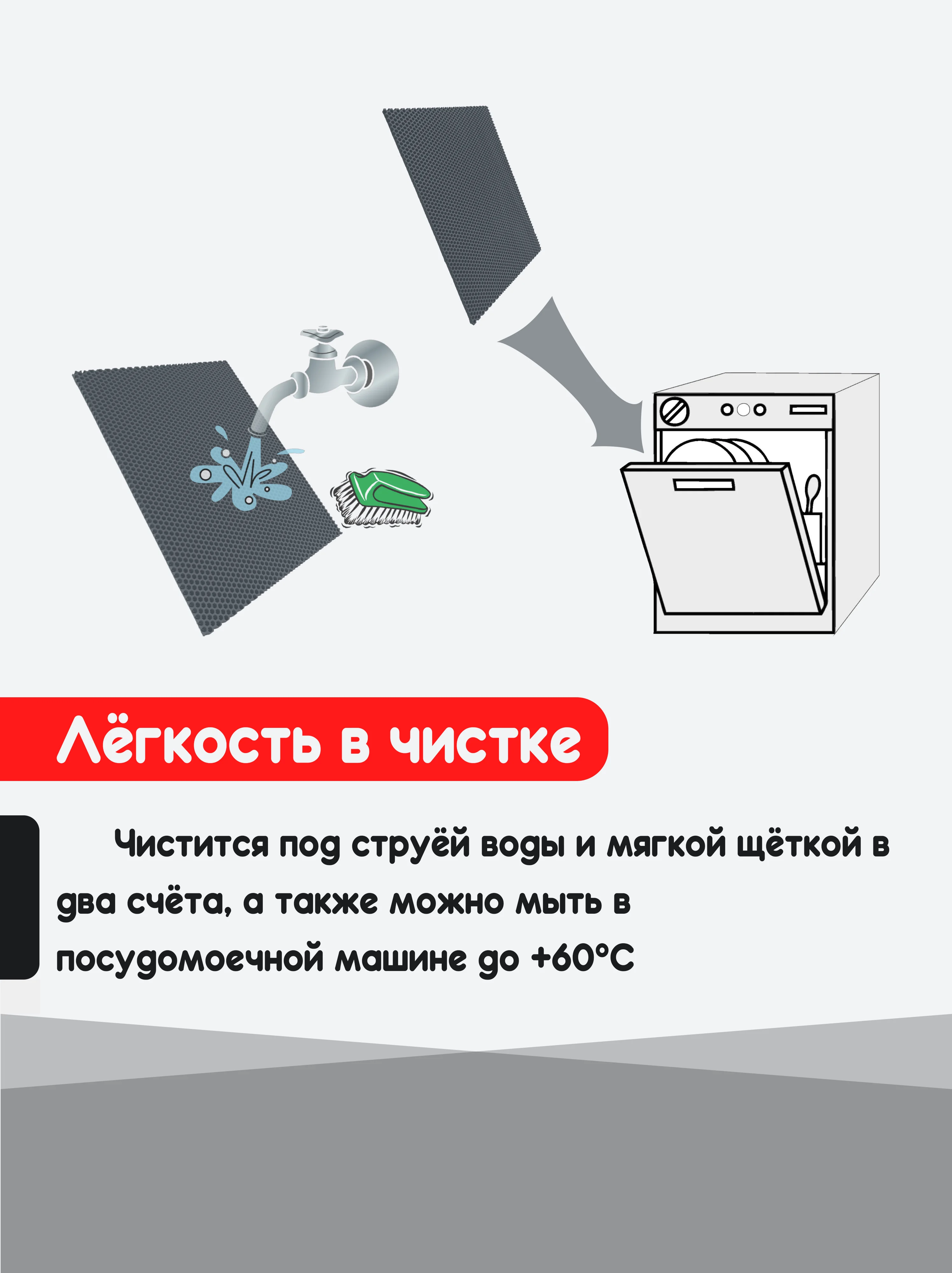 Серый нано коврик для сушки посуды, эва, для кухни, быстросохнущий, непромокаемый, 50 х 35 см