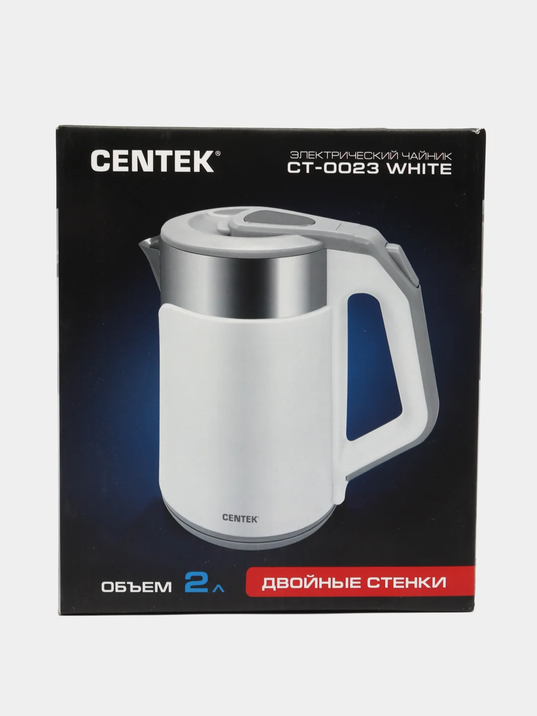 Чайник электрический Centek CT-0023, пластик, колба металл, 2 л, 2000 Вт, белый