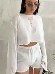 Шорты с топом, пляжный комплект, вязаный летний костюм на купальник