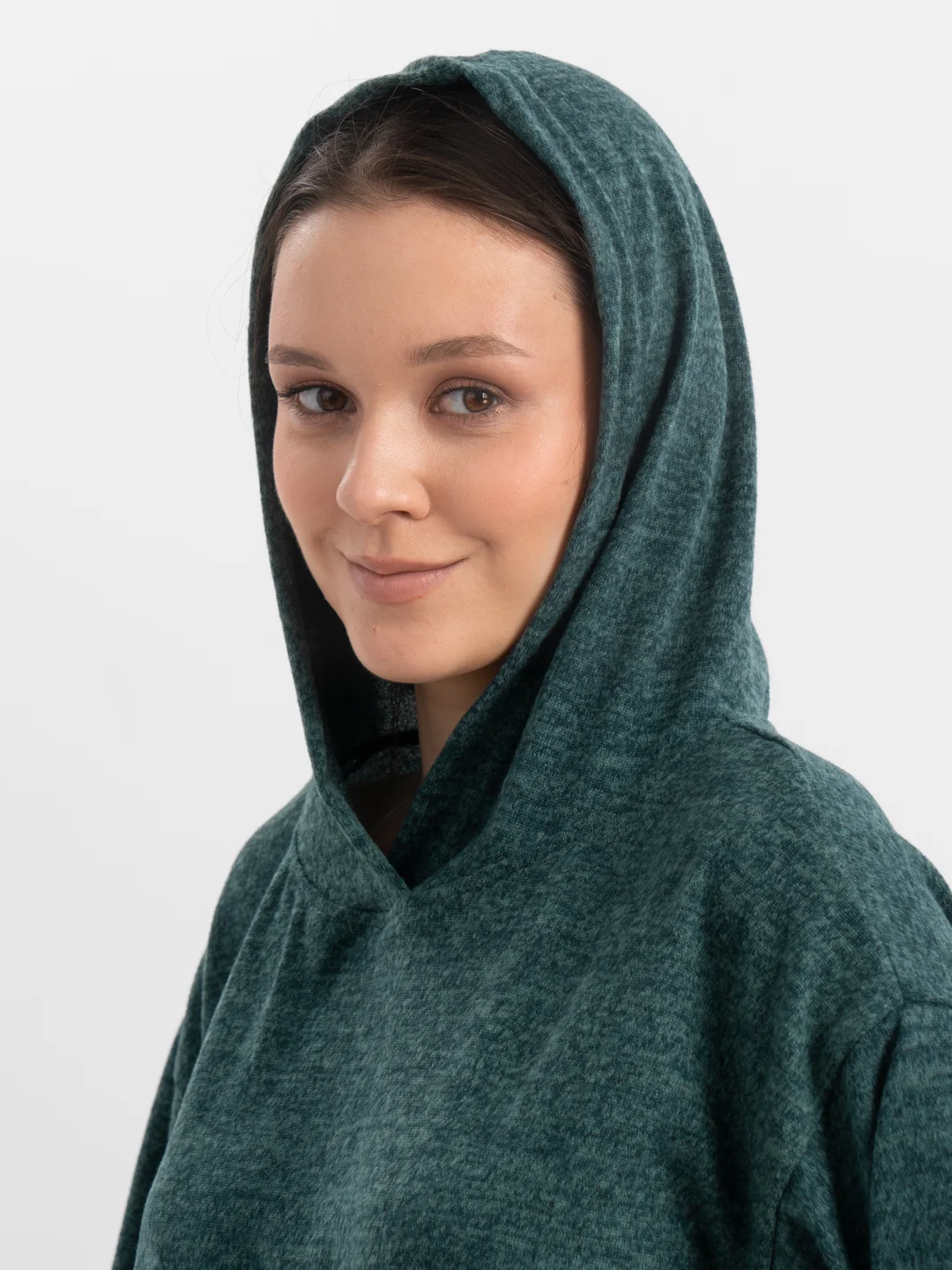 Зеленый женский теплый костюм ангора, с капюшоном