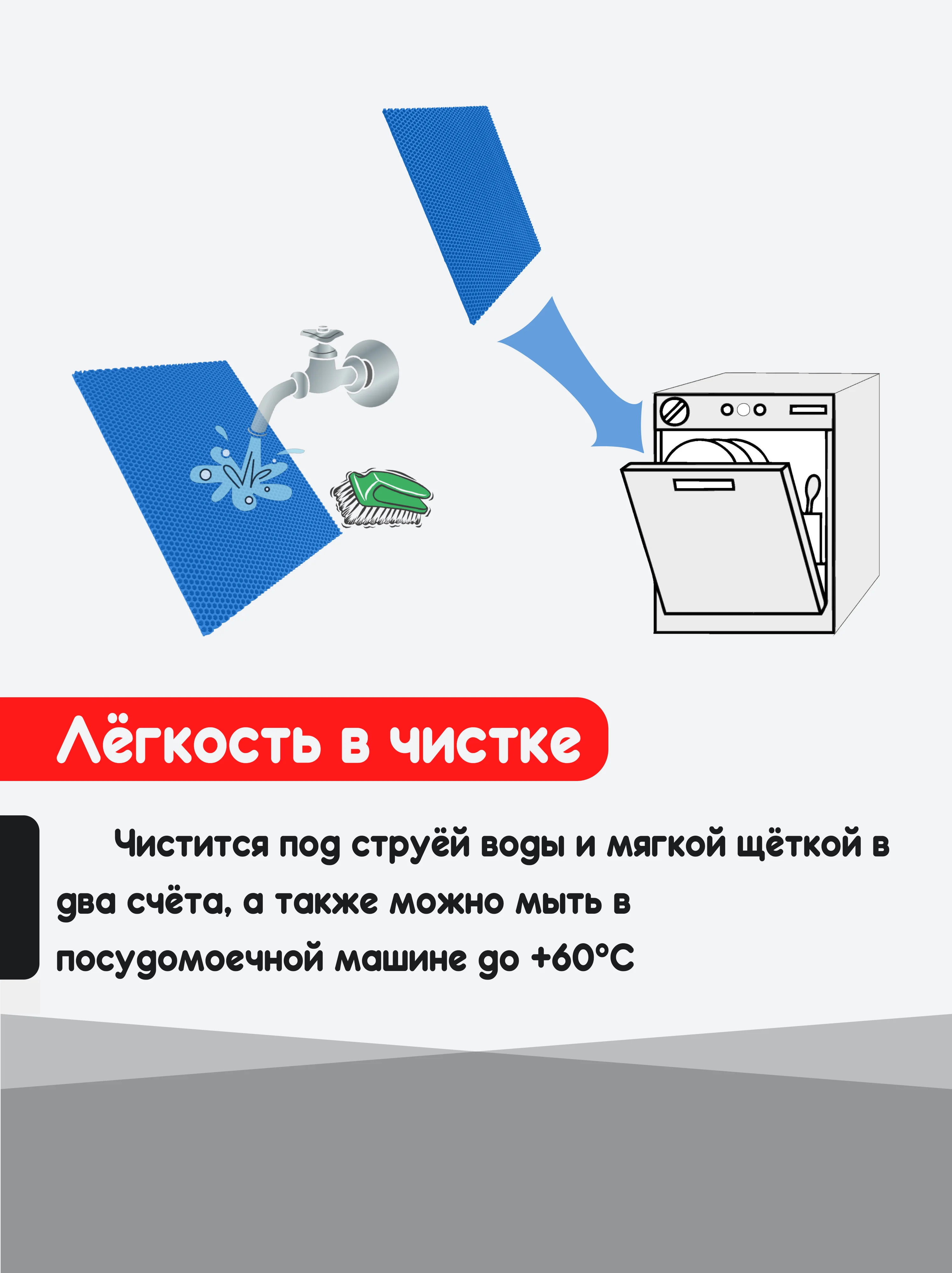 Синий нано коврик для сушки посуды, эва, для кухни, быстросохнущий, непромокаемый, 50 х 35 см