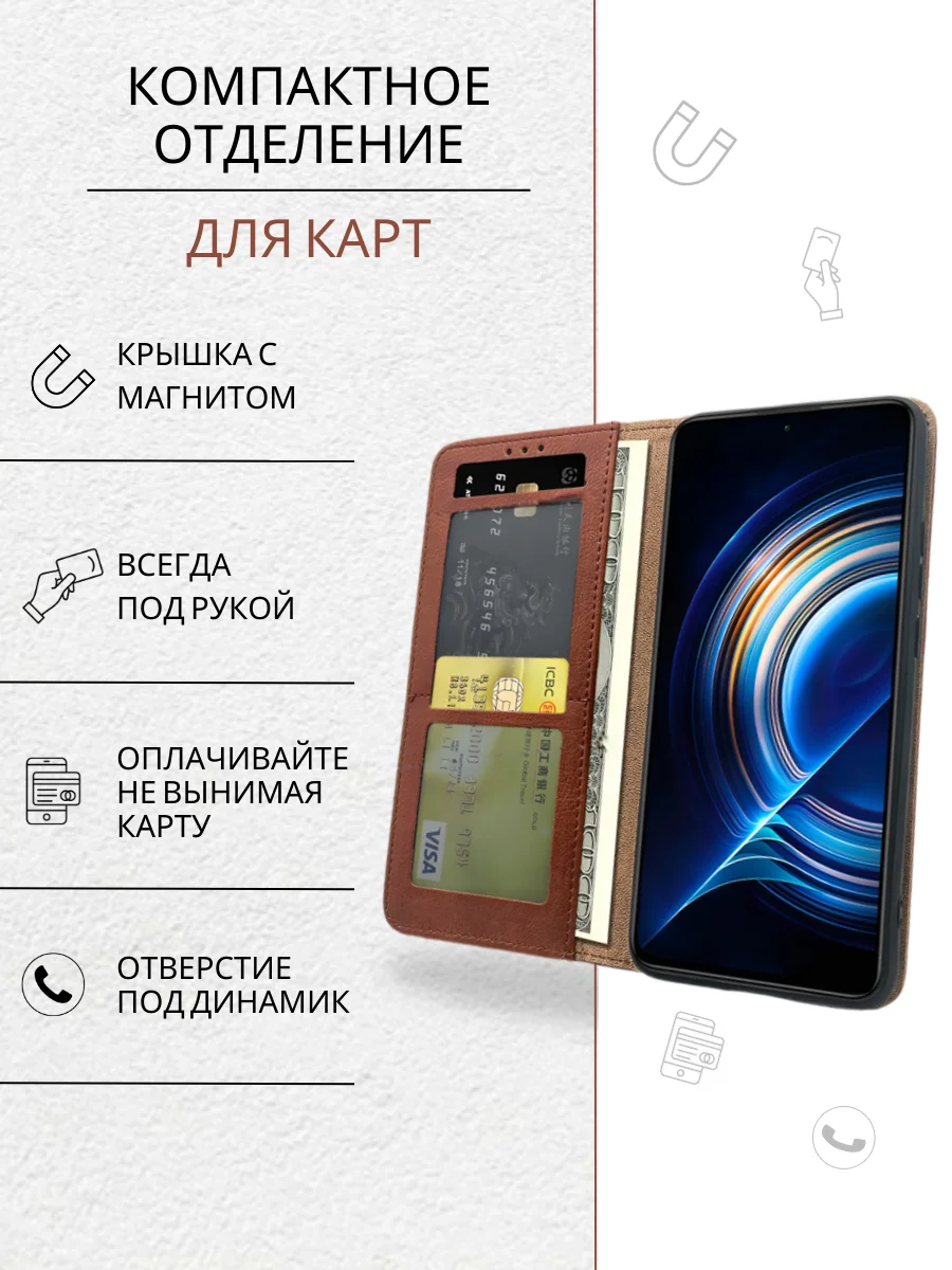 Темно-синий чехол книжка с картхолдером на Tecno Spark 10 Pro (Текно Спарк 10 Про)