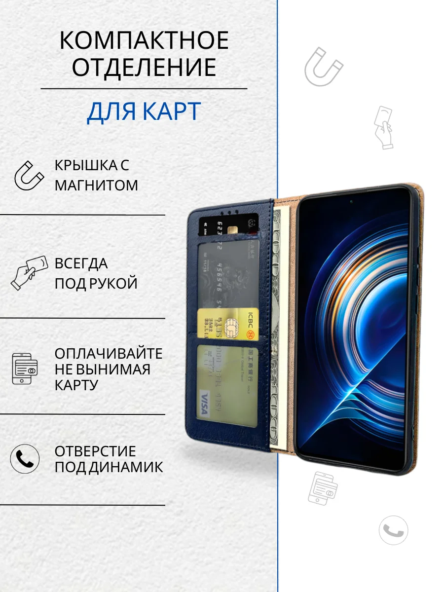 Темно-синий чехол книжка с картхолдером на Tecno Spark 10 Pro (Текно Спарк 10 Про)